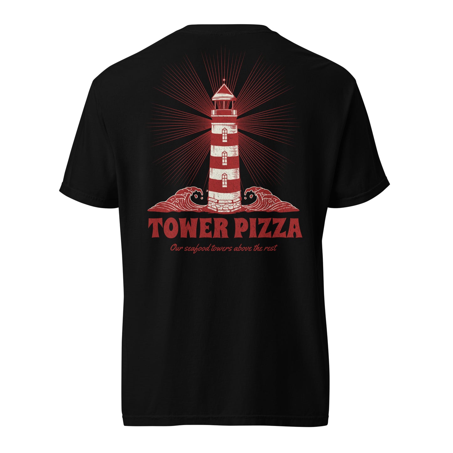Tower Pizza Lighthouse Premium Embroidered and Printed t-shirt - Tower Pizza Gift Shop
