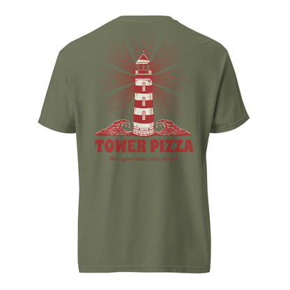 Tower Pizza Lighthouse Premium Embroidered and Printed t-shirt - Tower Pizza Gift Shop